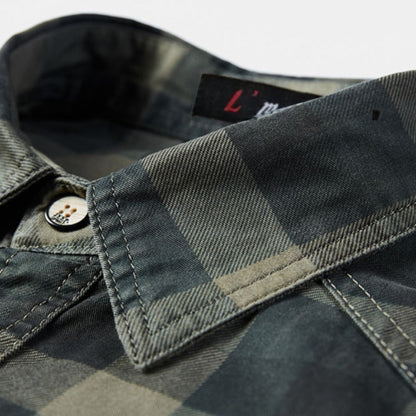 L'MONTE Men's Casual Checkered Khaki Shirts Full Sleeve Lmonte International