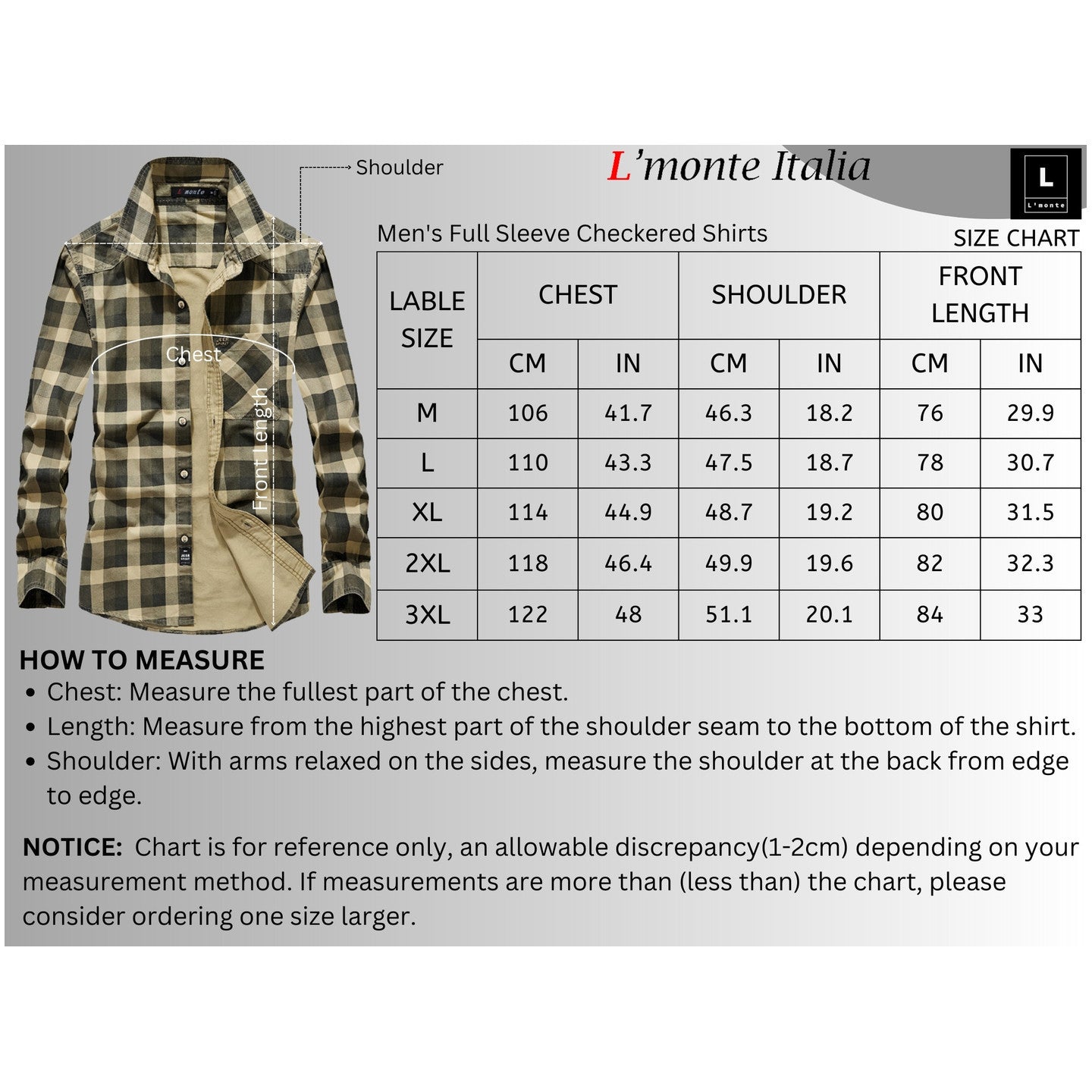 L'MONTE Men's Casual Checkered Khaki Shirts Full Sleeve Lmonte International