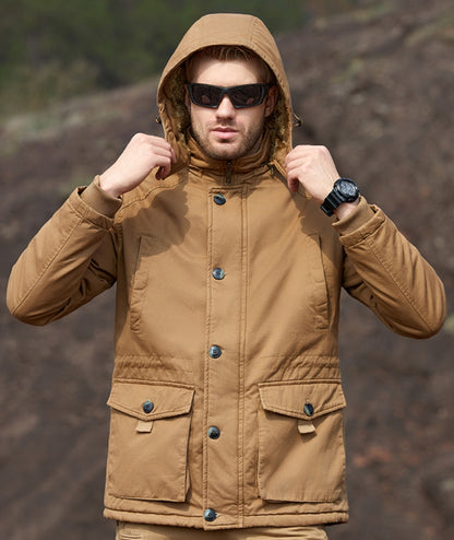 L'MONTE Men's Khaki Fleece-Lined Jacket With Detachable Hood My Store