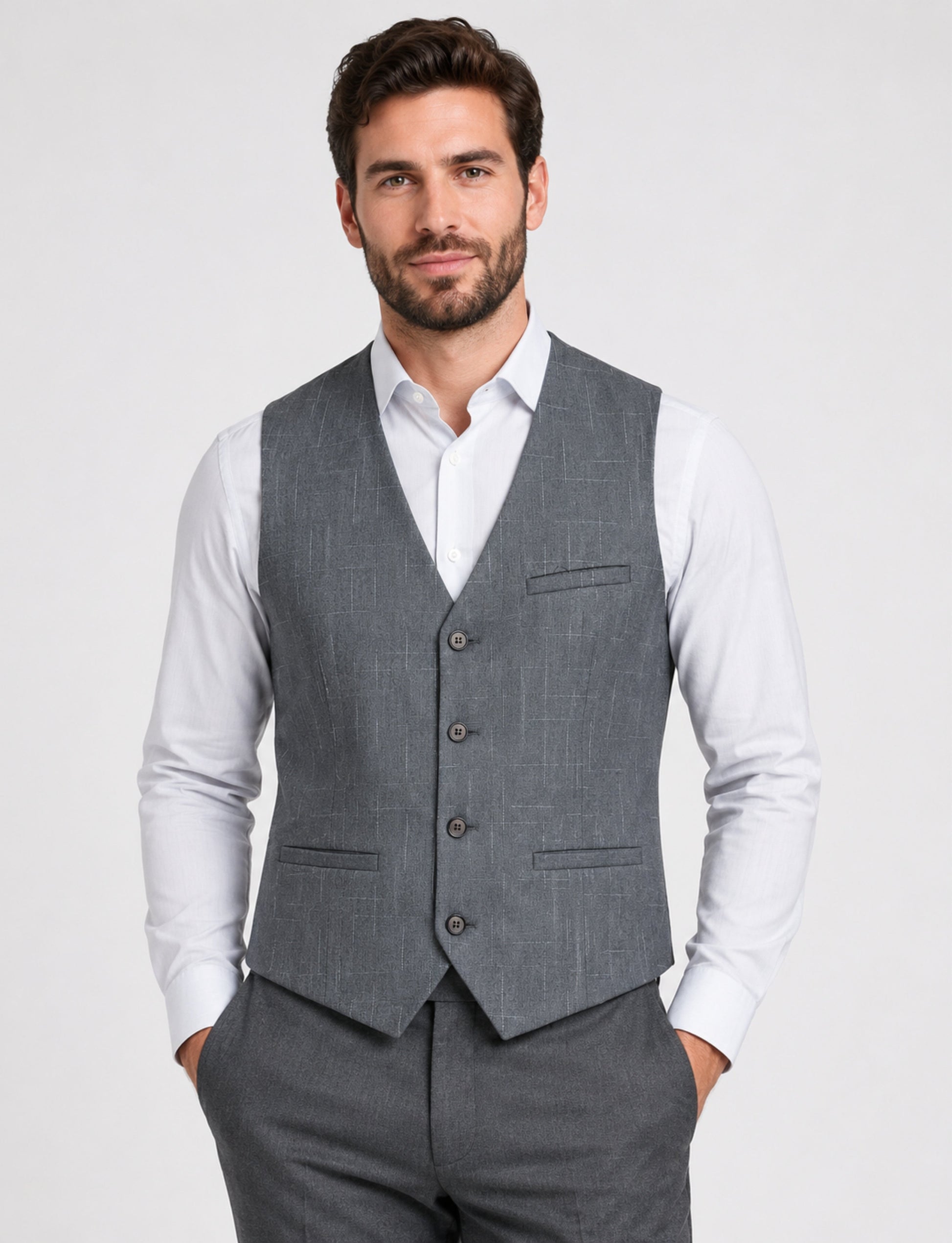 L'MONTE Imported Men's Poly Viscose V-Shape Single Breasted Slim Fit Business Formal Wedding Dress Waistcoat Vest for Men My Store