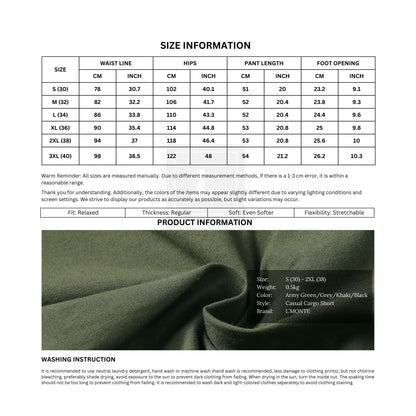 L'MONTE Men's Army Green Cotton Casual Cargo Shorts Lmonte International