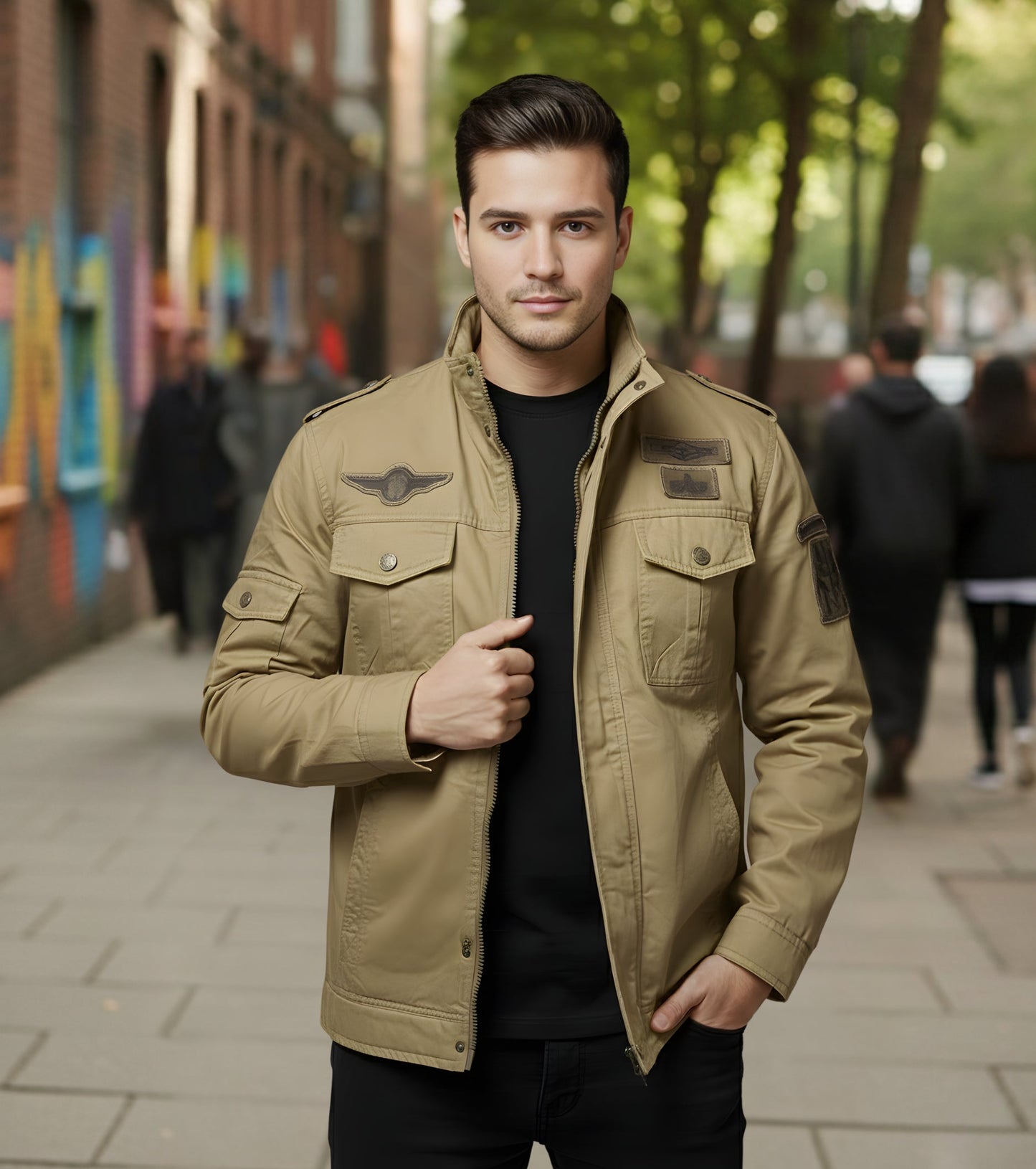 L'MONTE Men's Khaki Fleece-Lined Bomber Jacket My Store