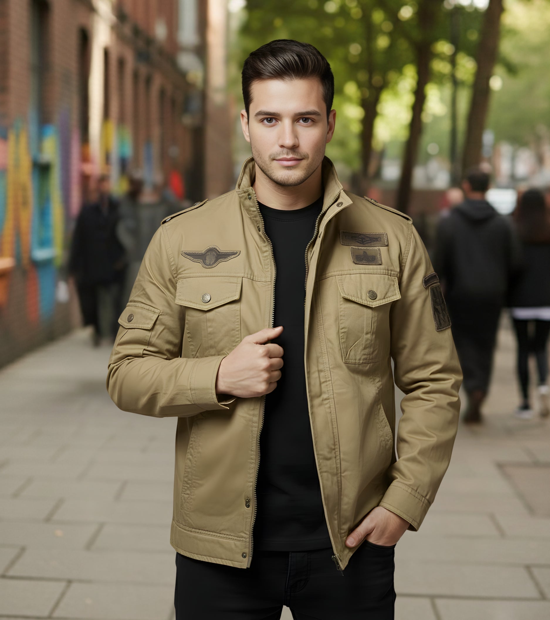 L'MONTE Men's Khaki Fleece-Lined Bomber Jacket My Store