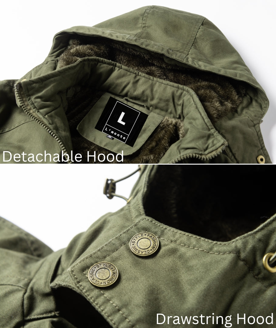 L'MONTE Men's Green Fleece-Lined Jacket With Detachable Hood My Store
