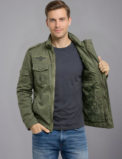 L'MONTE Men's Army Green Fleece-Lined Bomber Jacket