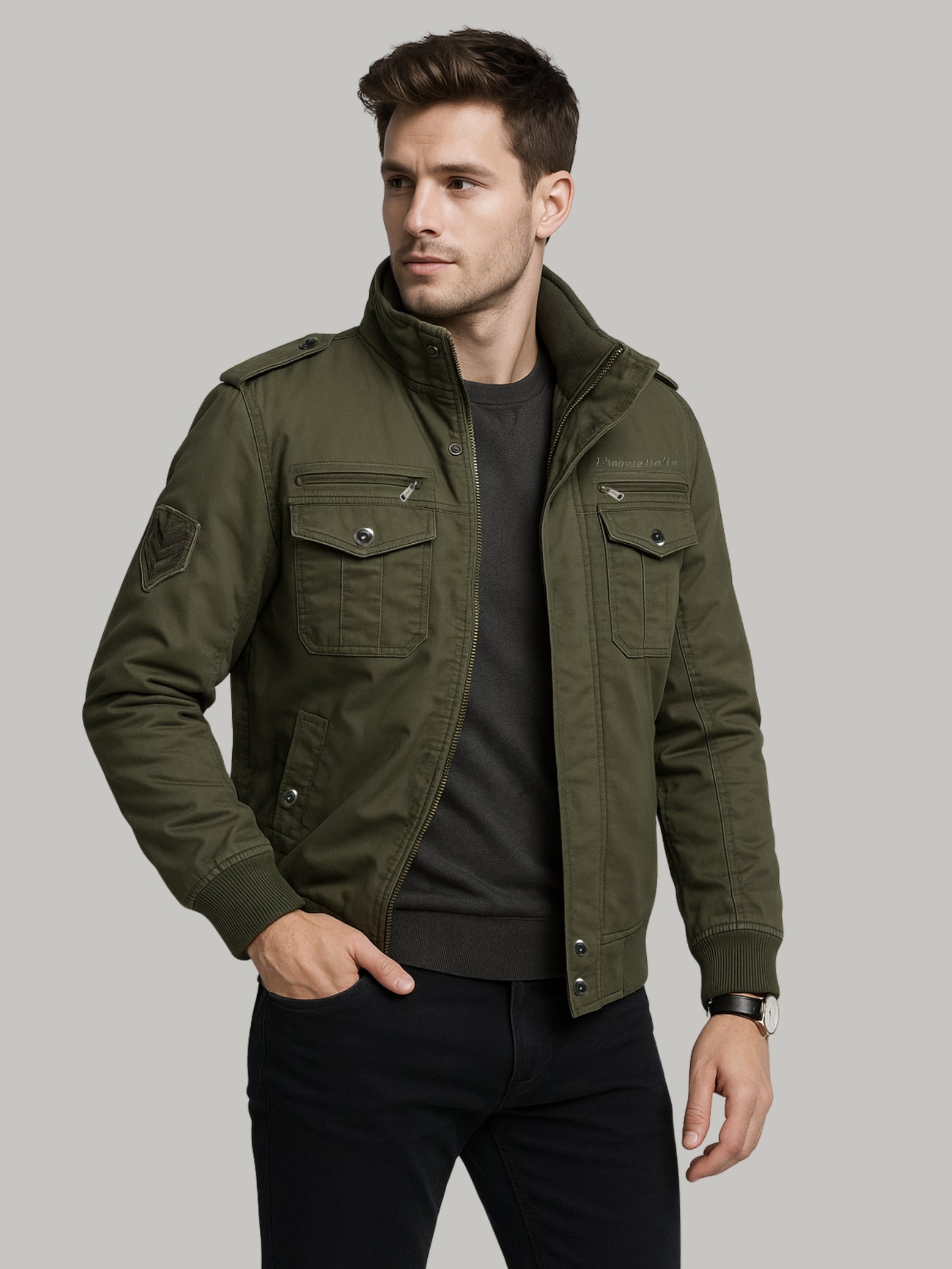 L'MONTE Men's Army Green Military-Style Cargo Winter Jacket My Store