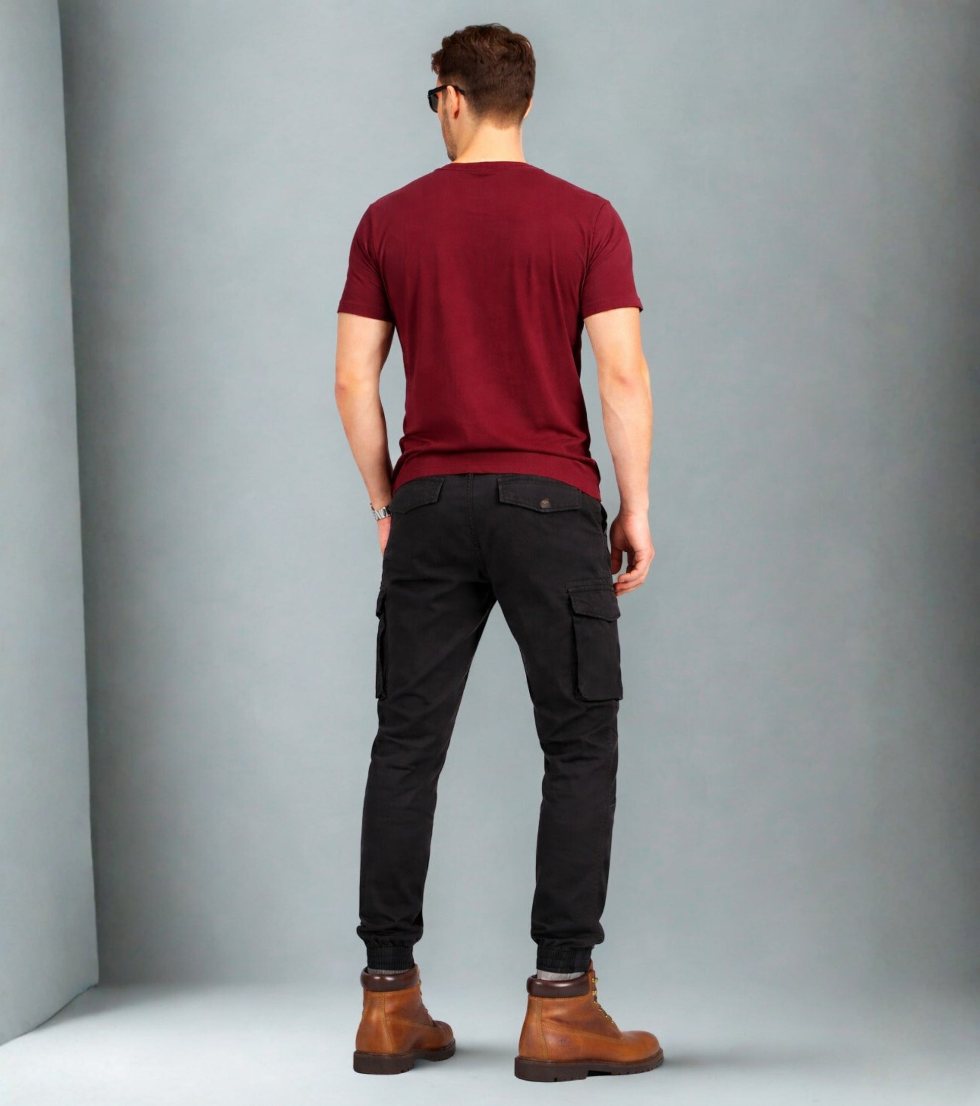 L'MONTE Men's Black Cotton Stretch Cargo Joggers Lmonte International