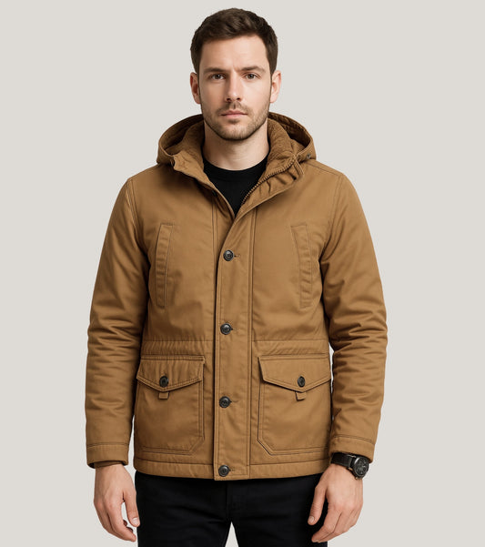 L'MONTE Men's Khaki Fleece-Lined Jacket With Detachable Hood My Store