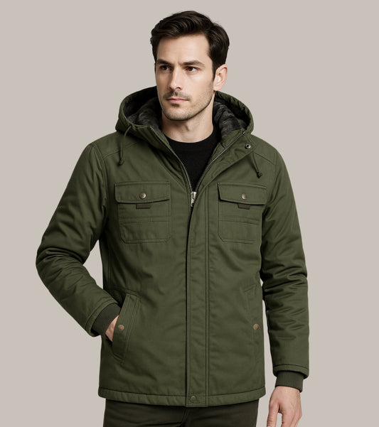 L'MONTE Men's Green Winter Jacket With Detachable Hood My Store