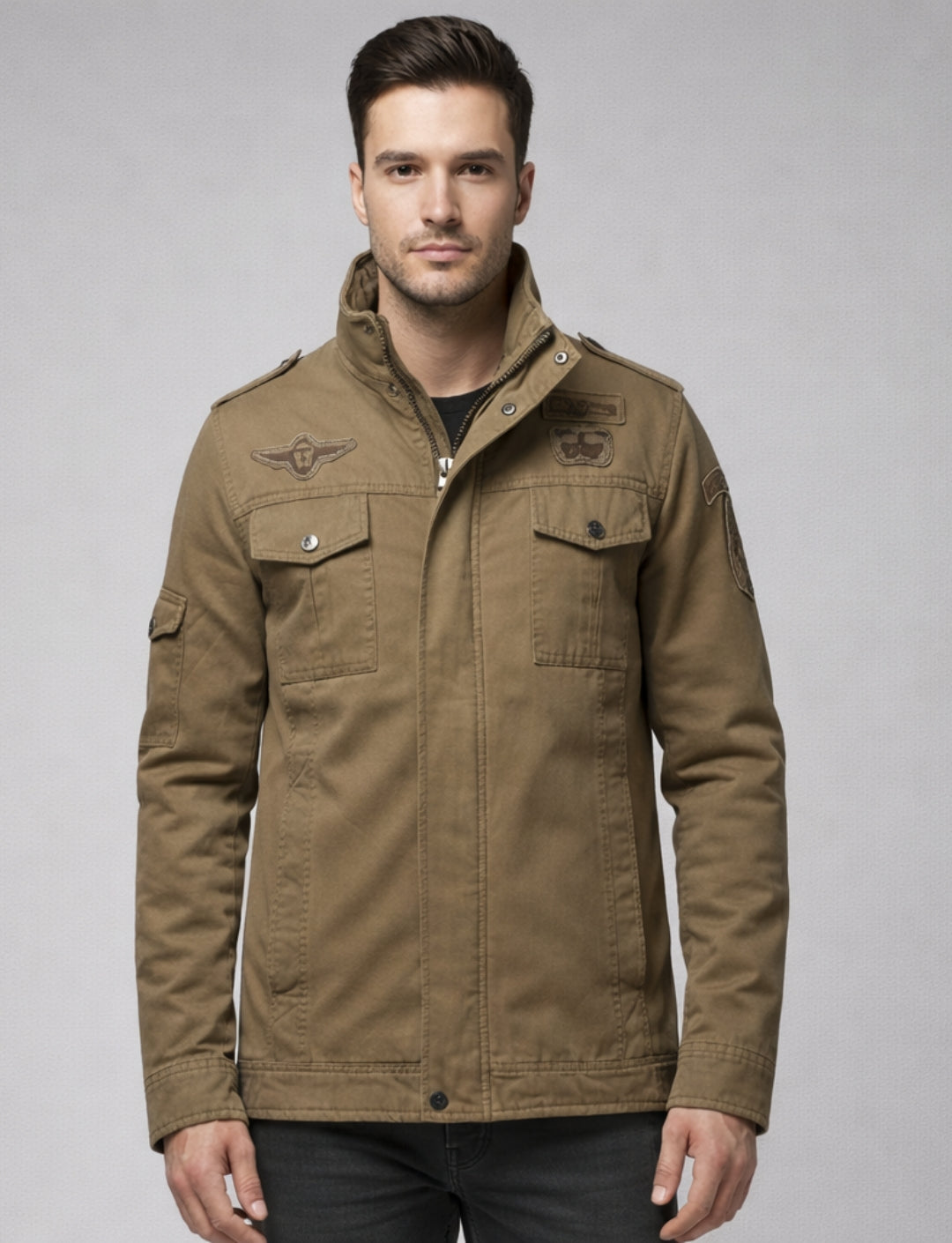 L'MONTE Men's Khaki Fleece-Lined Bomber Jacket My Store
