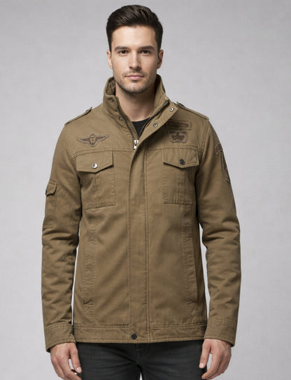 L'MONTE Men's Khaki Fleece-Lined Bomber Jacket My Store