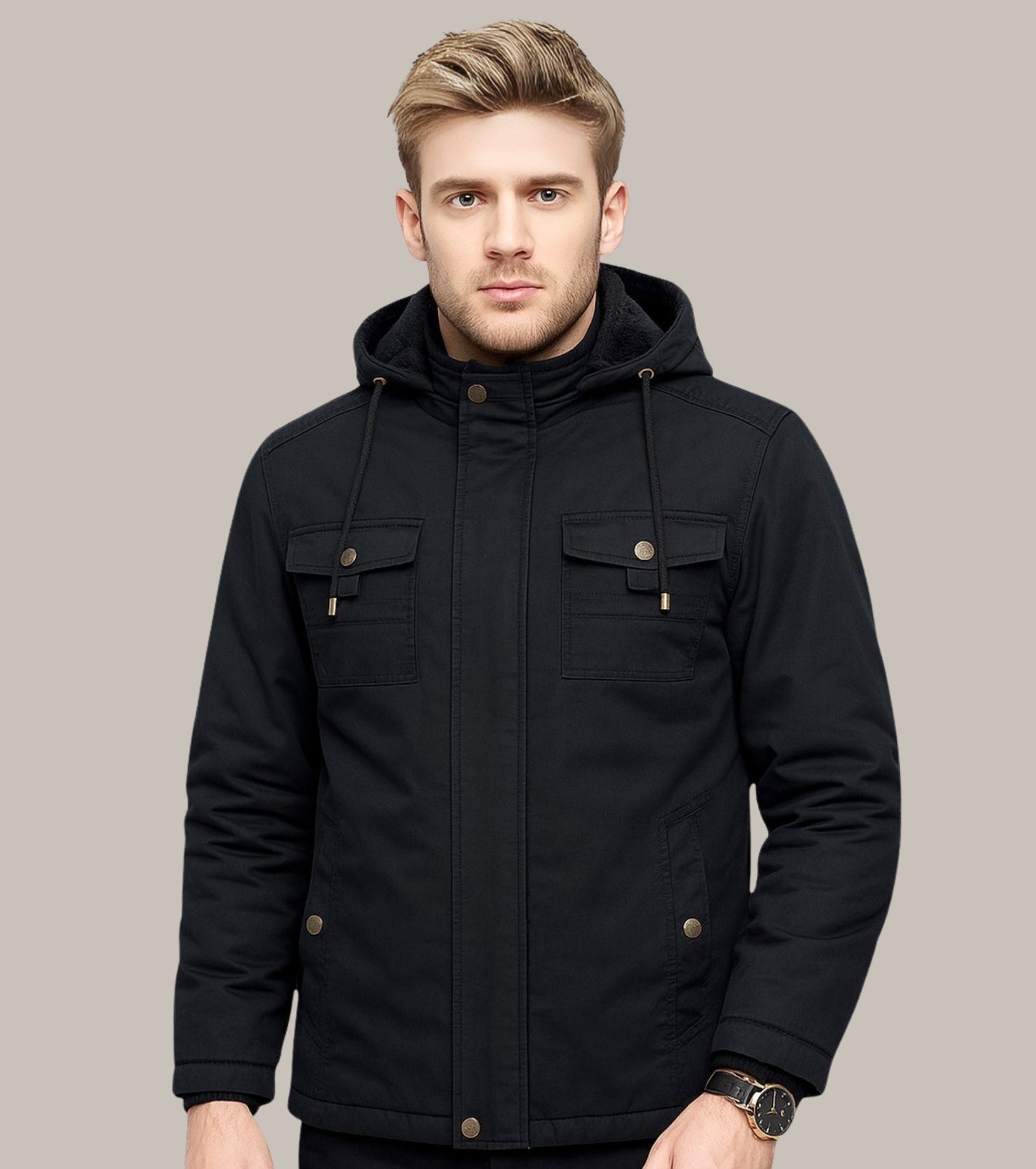 L'MONTE Men's Black Winter Jacket With Detachable Hood My Store