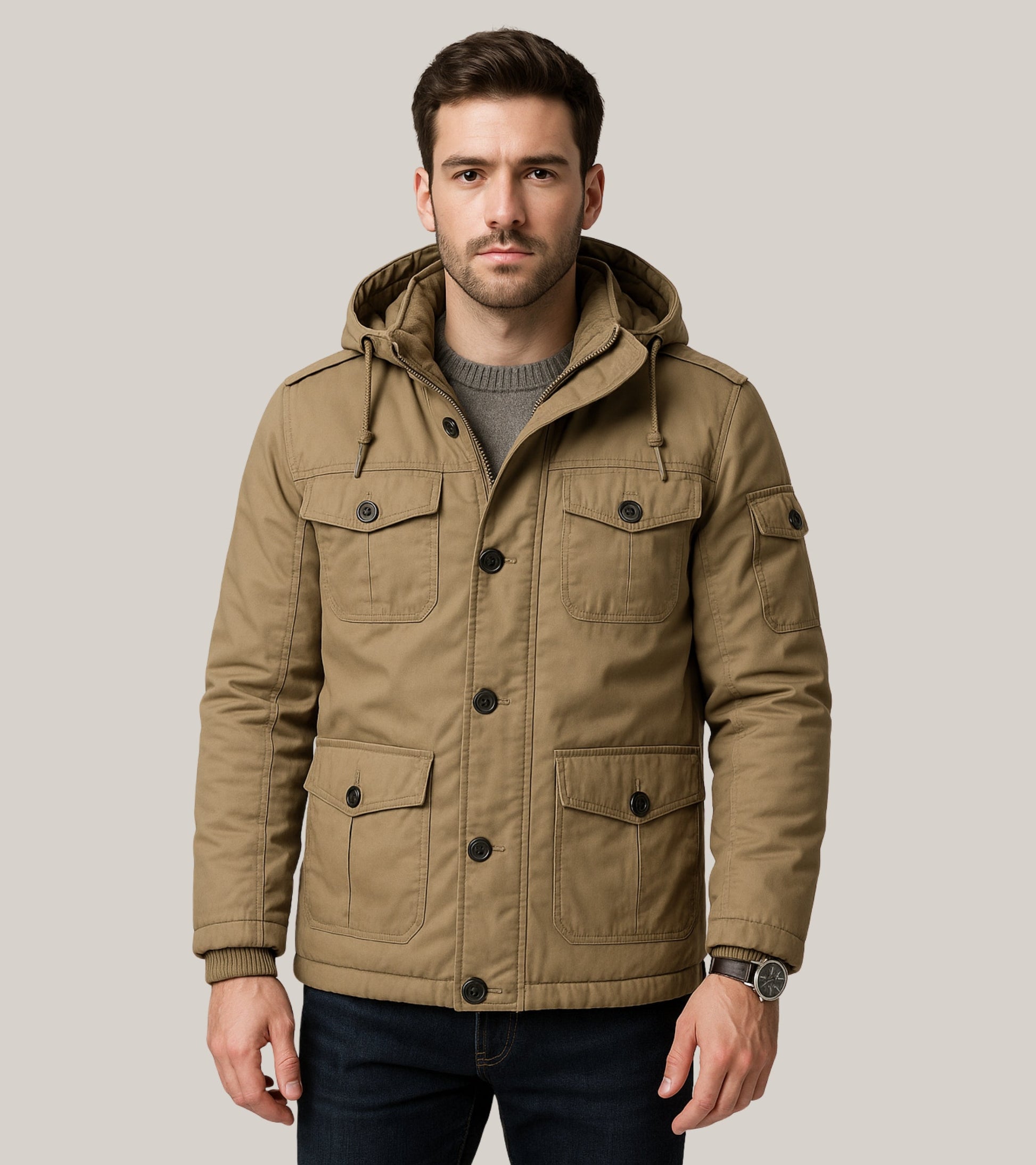 L'MONTE Men's Khaki Heavy-Duty Winter Jacket My Store