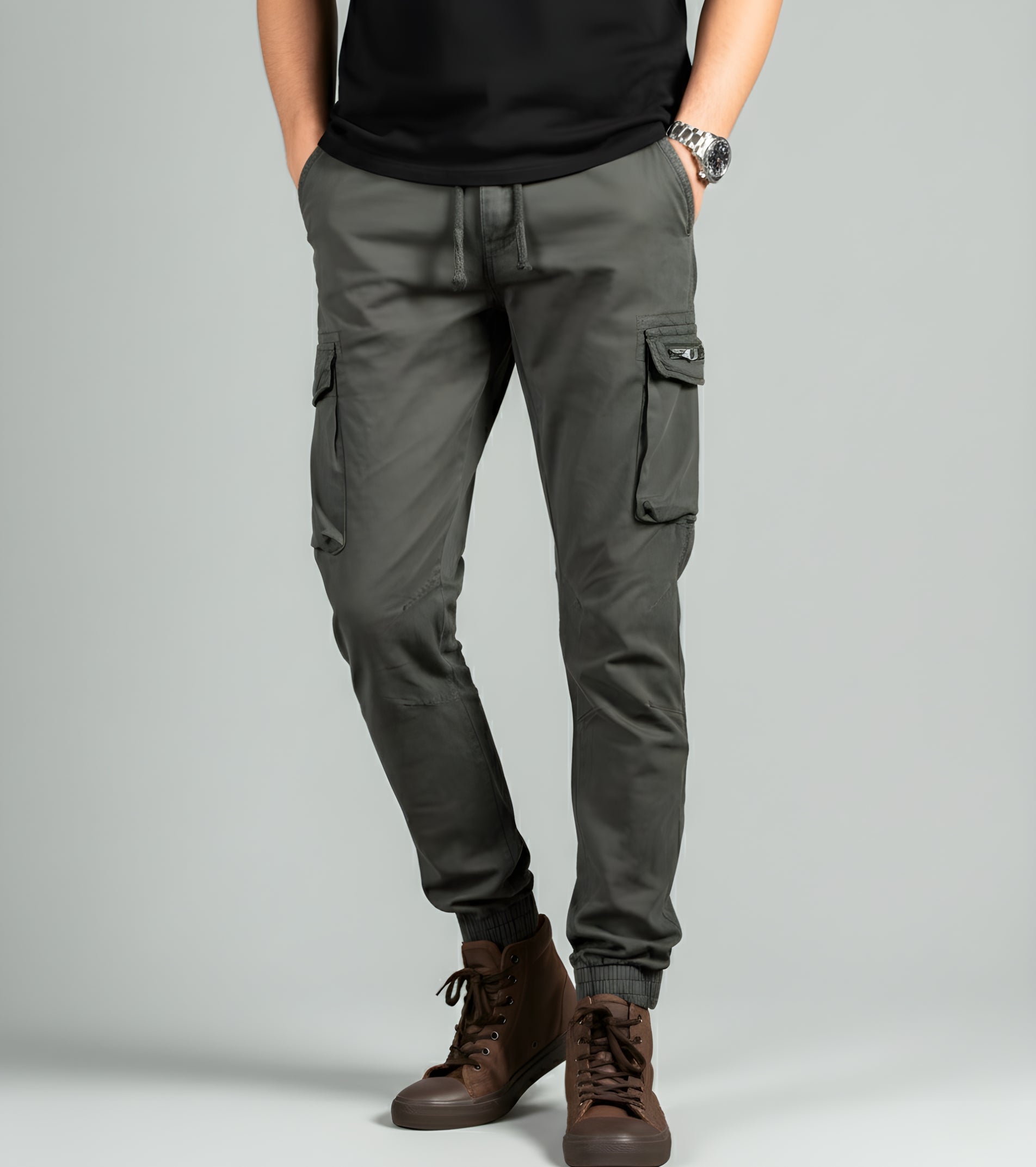 L'MONTE Men's Green Cotton Stretch Cargo Joggers Lmonte International