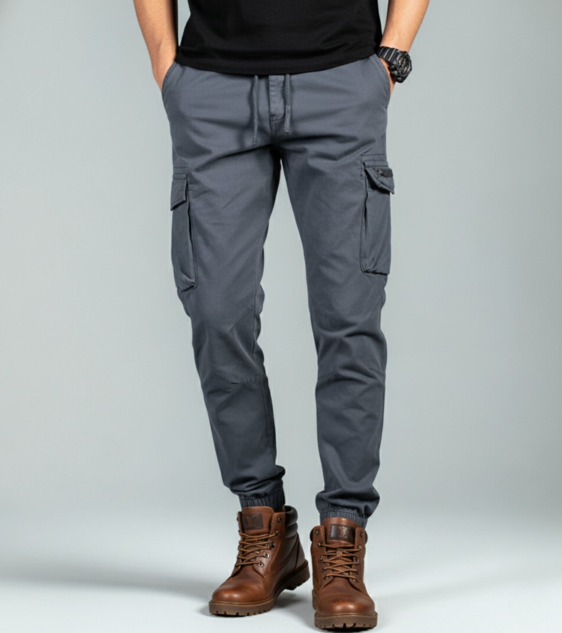 L'MONTE Men's Grey Cotton Stretch Cargo Joggers Lmonte International