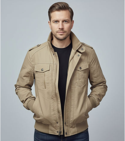 L'MONTE Men's Khaki Casual Bomber Jacket My Store