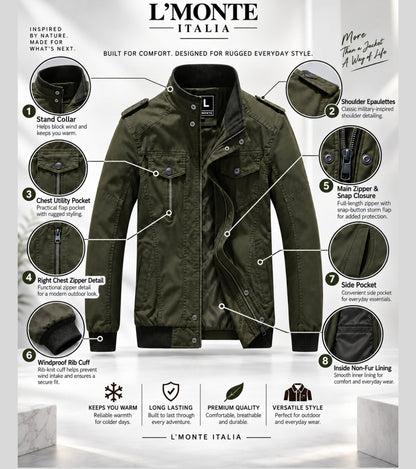 L'MONTE Men's Army Green Casual Bomber Jacket My Store
