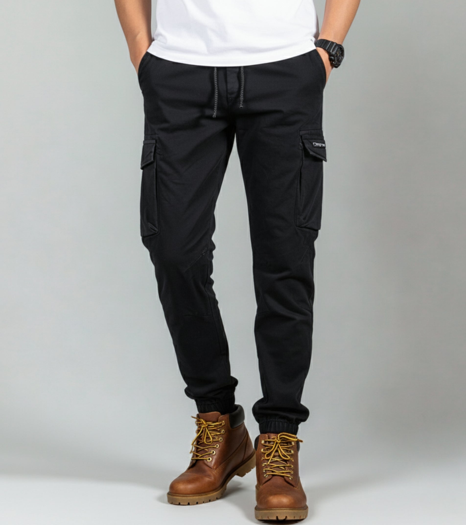 L'MONTE Men's Black Cotton Stretch Cargo Joggers Lmonte International