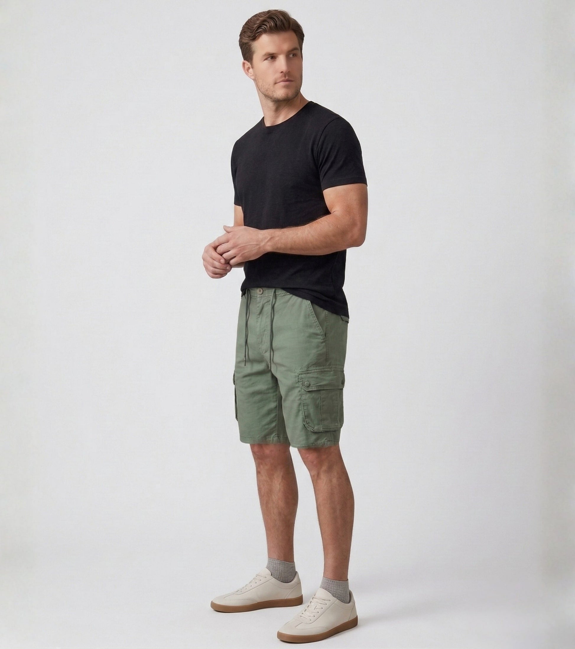 L'MONTE Imported Men's Green Slim Fit Cotton Cargo Shorts – Casual Summer Multi Pocket Outdoor Shorts Lmonte International