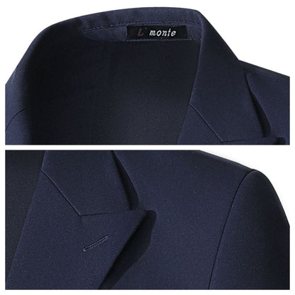 L'MONTE Men's 3-Piece Slim Fit Suit Set in Blue | Formal Blazer, Vest & Pant with One-Button Closure for Weddings, Business, and Parties