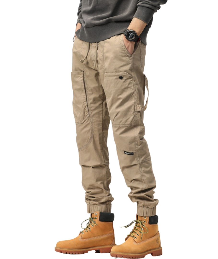 L'MONTE Imported Expandable Elastic Waist Slim Fit Khaki Cotton Cargo Joggers My Store