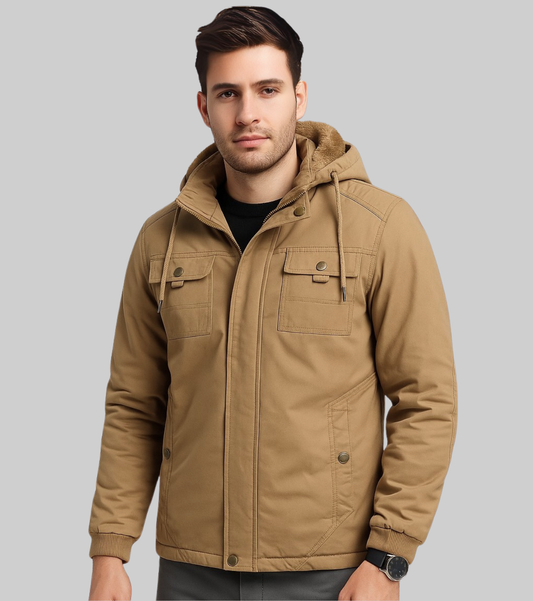 L'MONTE Men's Khaki Winter Jacket With Detachable Hood My Store
