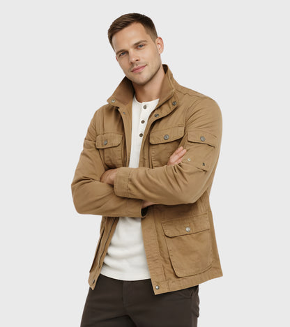L'MONTE Men's Khaki Cotton Outdoor Fall Jacket For Mild Winter
