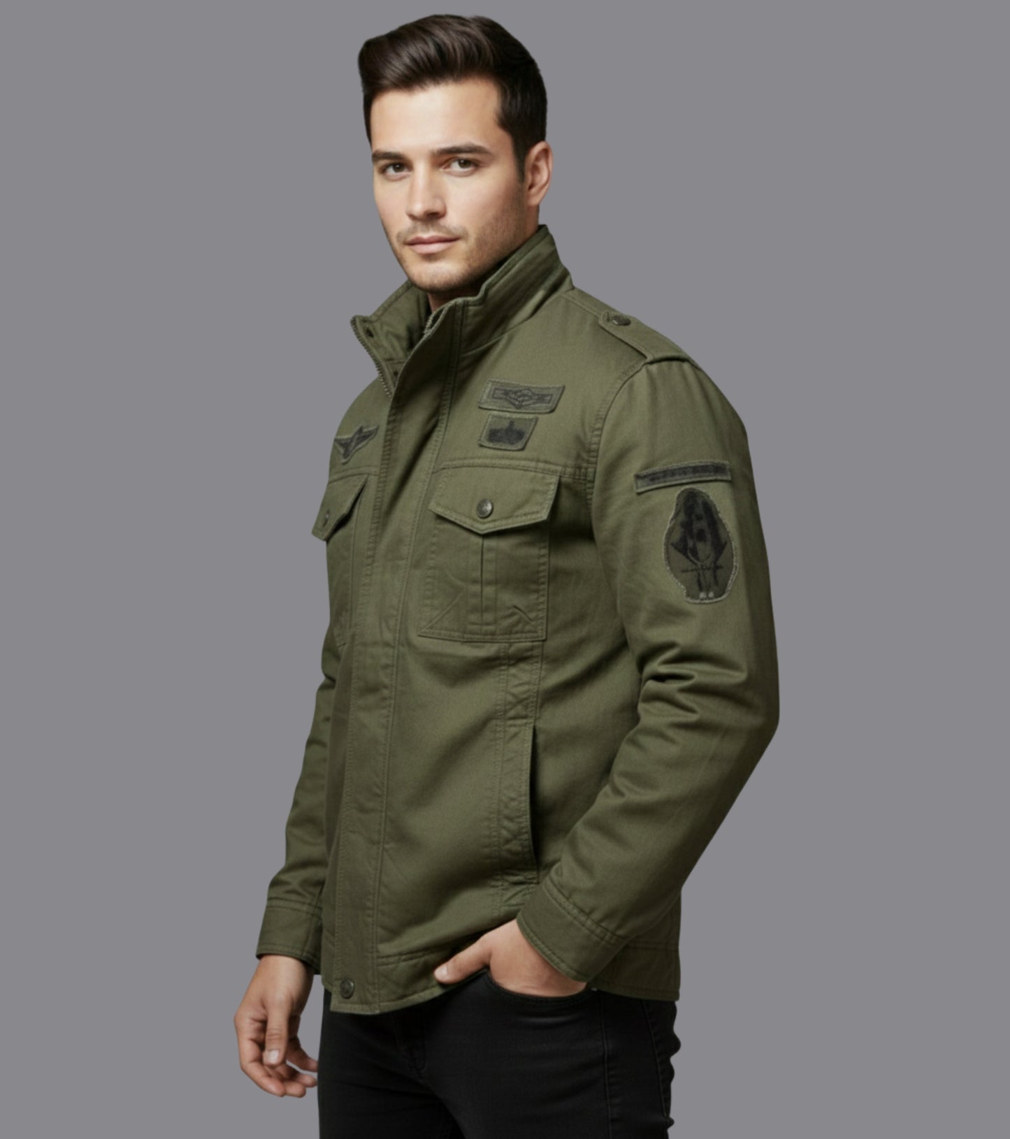 L'MONTE Men's Army Green Fleece-Lined Bomber Jacket My Store