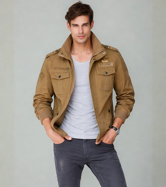 L'MONTE Men's Military-Style Khaki Cargo Jacket For Mild Winter My Store