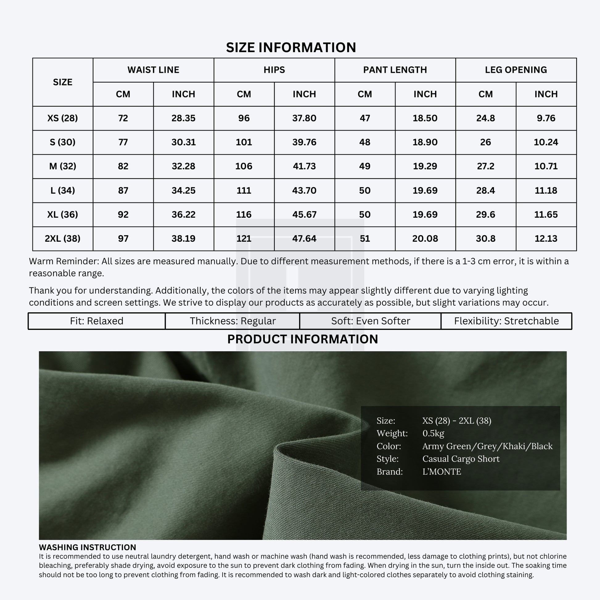 L'MONTE Imported Men's  Green Cotton Cargo Shorts My Store