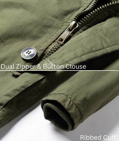 L'MONTE Men's Green Fleece-Lined Jacket With Detachable Hood My Store
