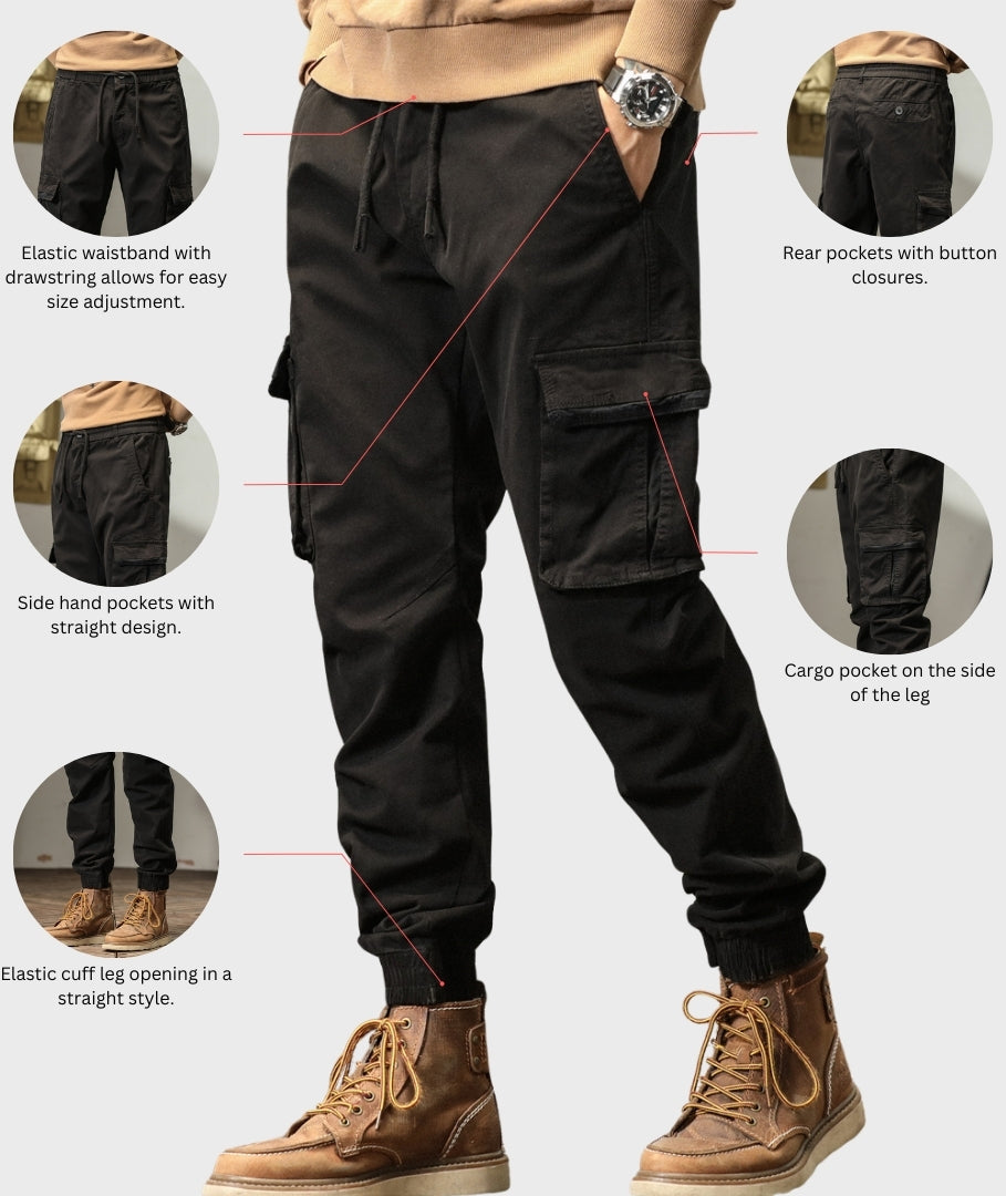 L'MONTE Imported Men's Slim Fit Casual Black Cotton Cargo Joggers My Store