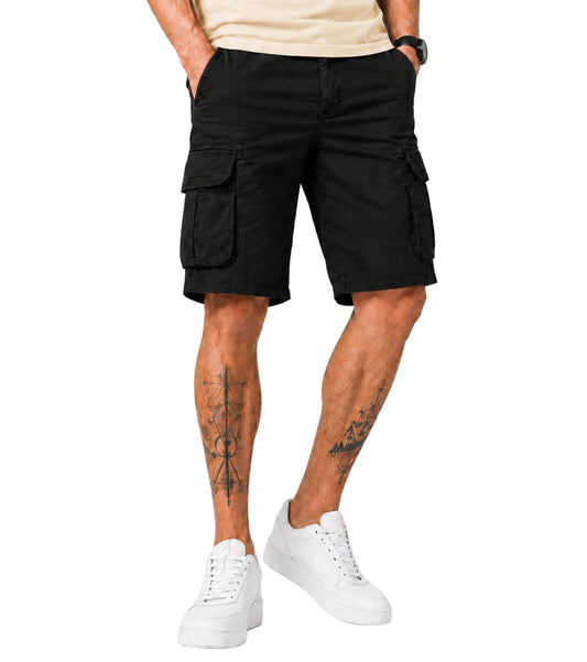 L'MONTE Men's Cotton Casual Black Elastic Waist Cargo Shorts My Store