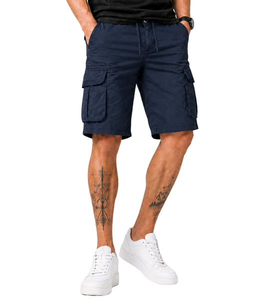 L'MONTE Men's Cotton Casual Dark Blue Elastic Waist Cargo Shorts My Store