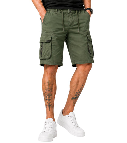 L'MONTE Men's Cotton Casual Army Green Elastic Waist Cargo Shorts My Store
