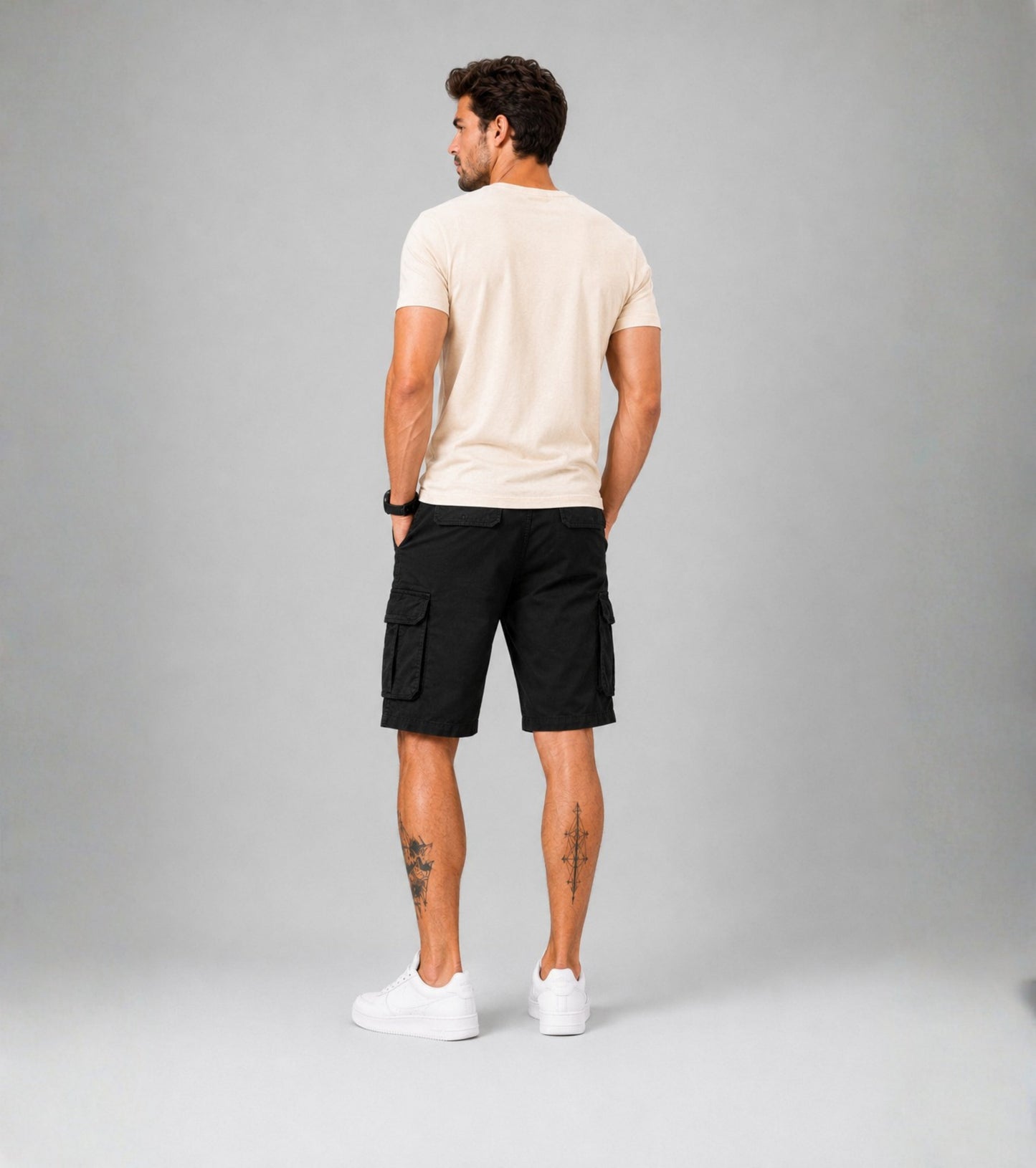 L'MONTE Men's Cotton Casual Black Elastic Waist Cargo Shorts My Store