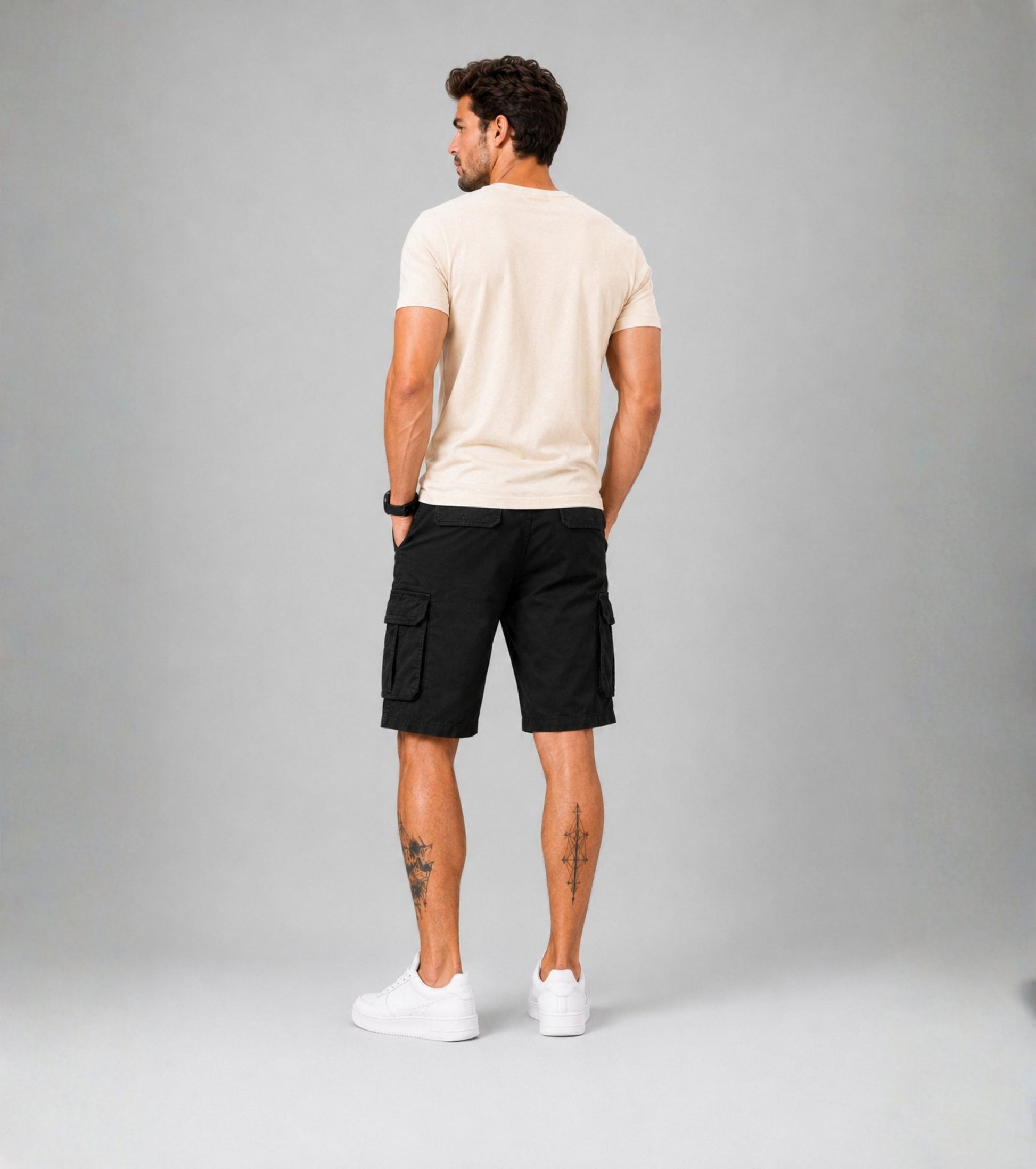 L'MONTE Men's Cotton Casual Black Elastic Waist Cargo Shorts My Store