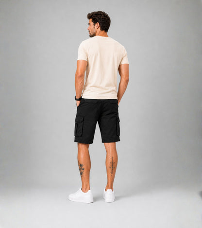 L'MONTE Men's Cotton Casual Black Elastic Waist Cargo Shorts My Store