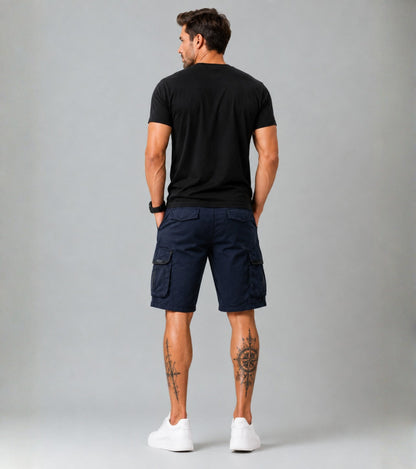 L'MONTE Men's Cotton Casual Dark Blue Elastic Waist Cargo Shorts My Store