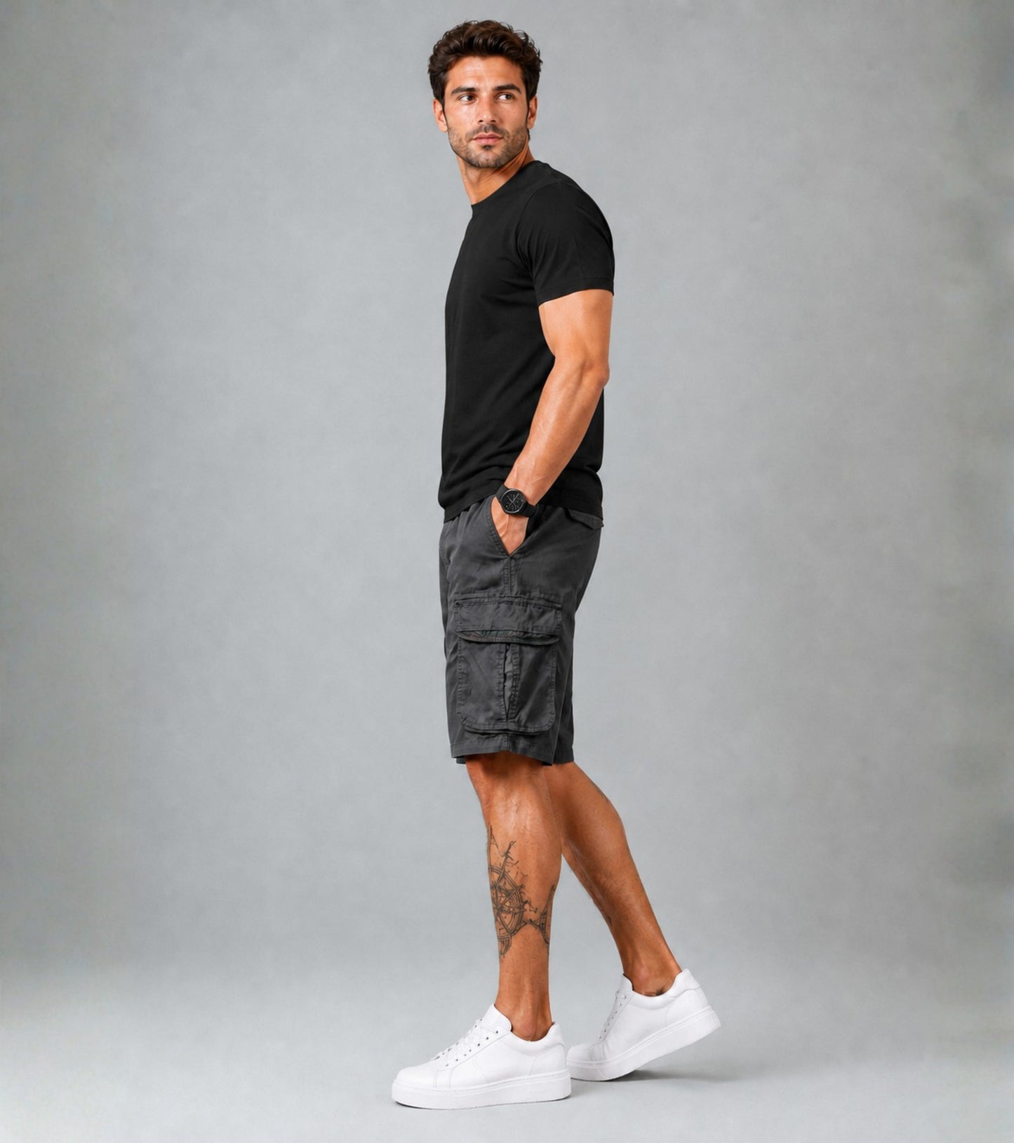 L'MONTE Men's Cotton Casual Elastic Waist Cargo Shorts My Store