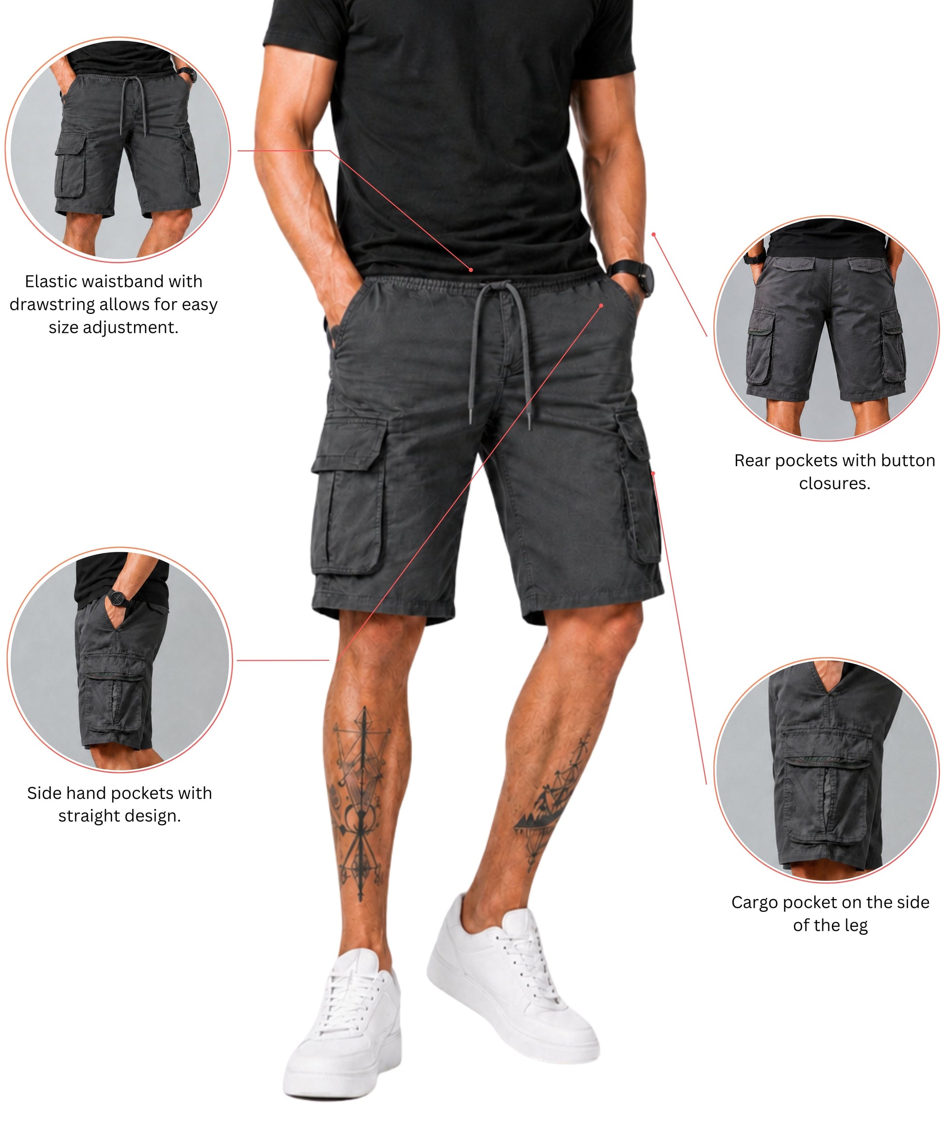 L'MONTE Men's Cotton Casual Elastic Waist Cargo Shorts My Store