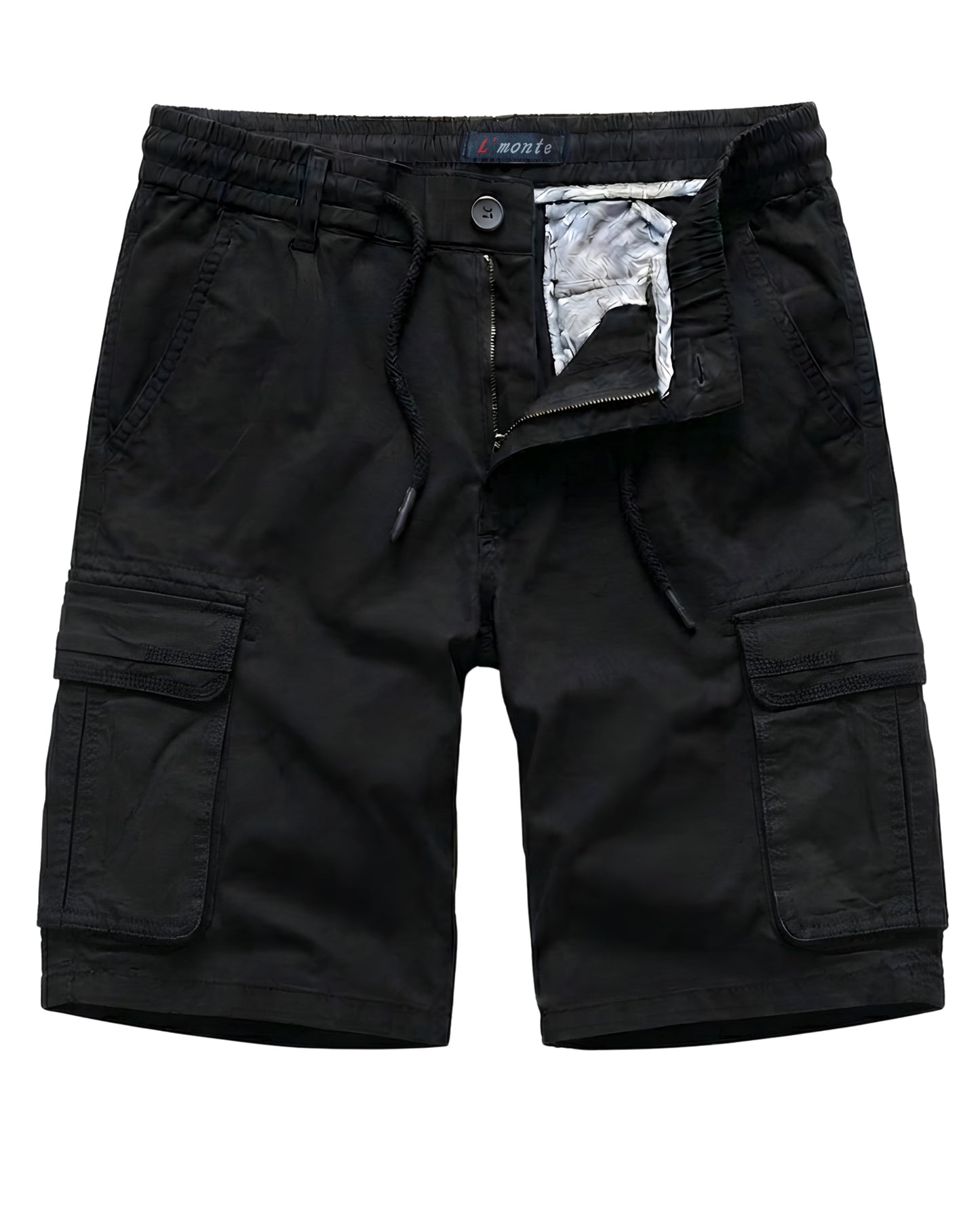L'MONTE Men's Cotton Casual Black Elastic Waist Cargo Shorts My Store