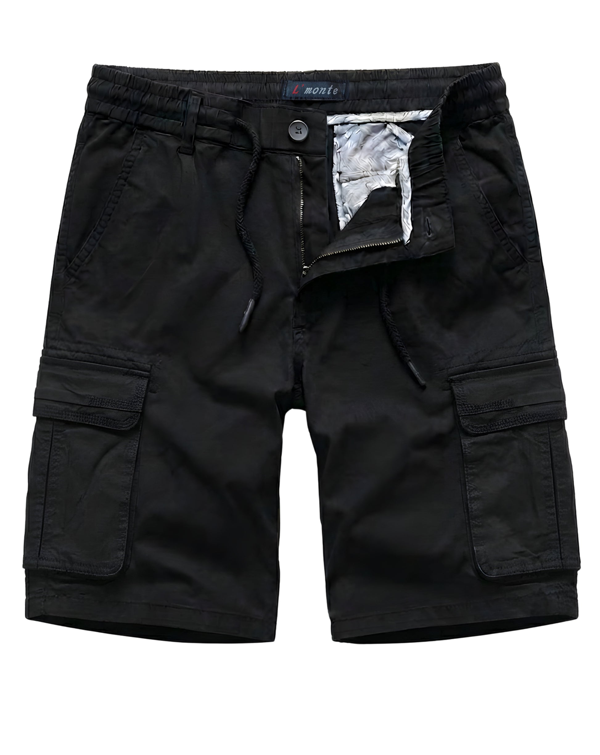 L'MONTE Men's Cotton Casual Black Elastic Waist Cargo Shorts My Store