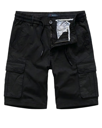 L'MONTE Men's Cotton Casual Black Elastic Waist Cargo Shorts My Store