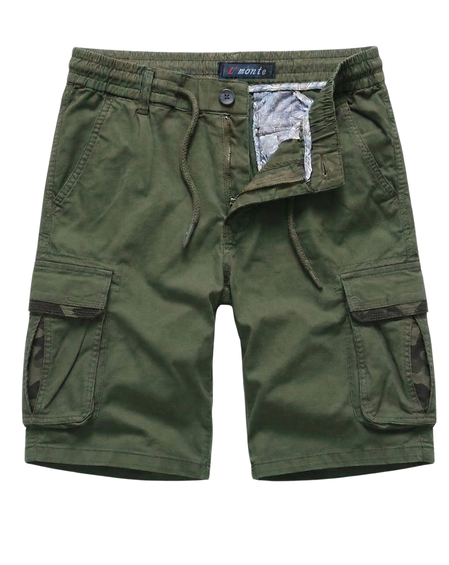 L'MONTE Men's Cotton Casual Army Green Elastic Waist Cargo Shorts My Store