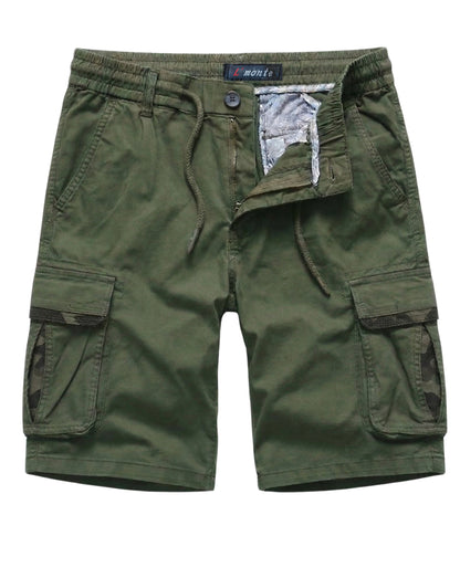 L'MONTE Men's Cotton Casual Army Green Elastic Waist Cargo Shorts My Store