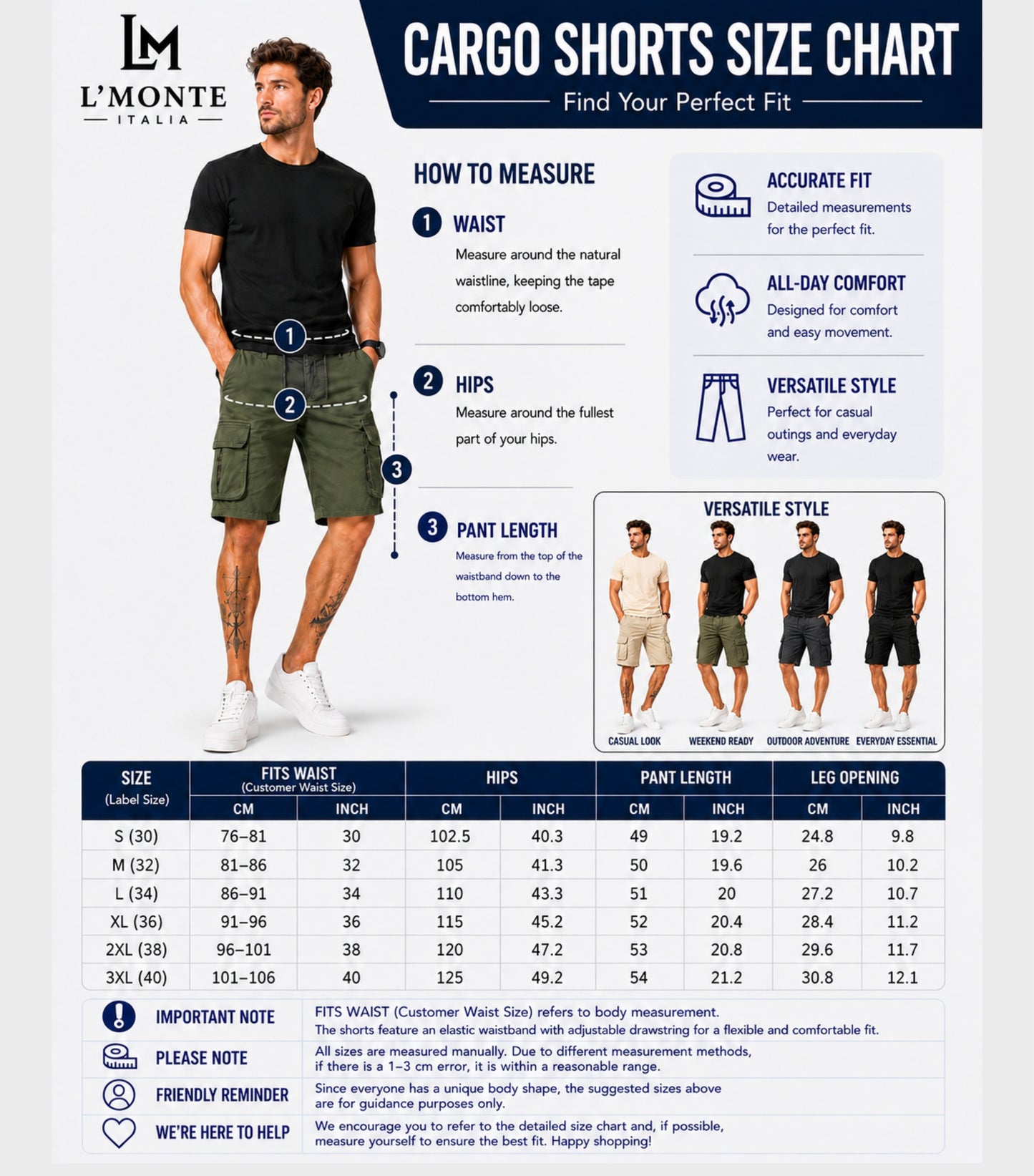 L'MONTE Men's Cotton Casual Army Green Elastic Waist Cargo Shorts My Store