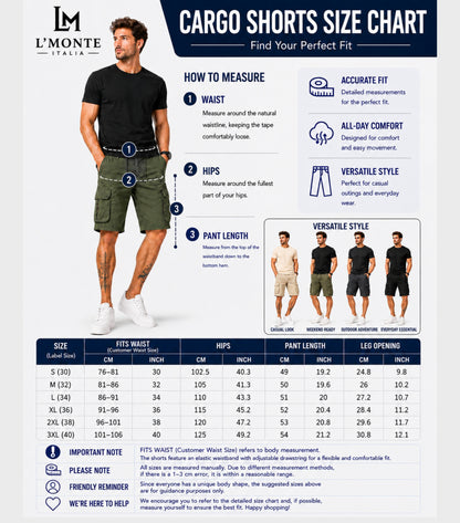 L'MONTE Men's Cotton Casual Army Green Elastic Waist Cargo Shorts My Store