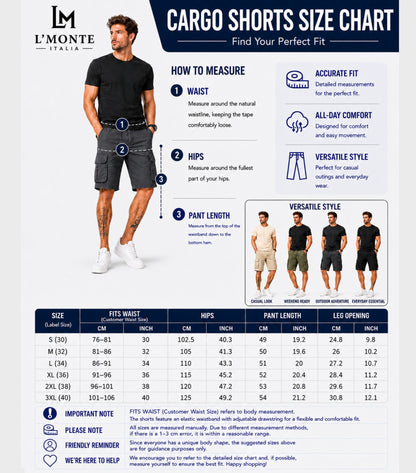 L'MONTE Men's Cotton Casual Elastic Waist Cargo Shorts My Store