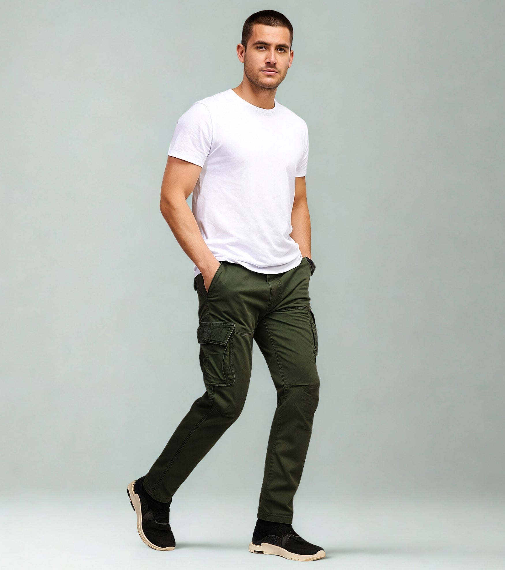 L'MONTE Imported Men's Regular Fit Casual Green Cotton Cargo Joggers My Store
